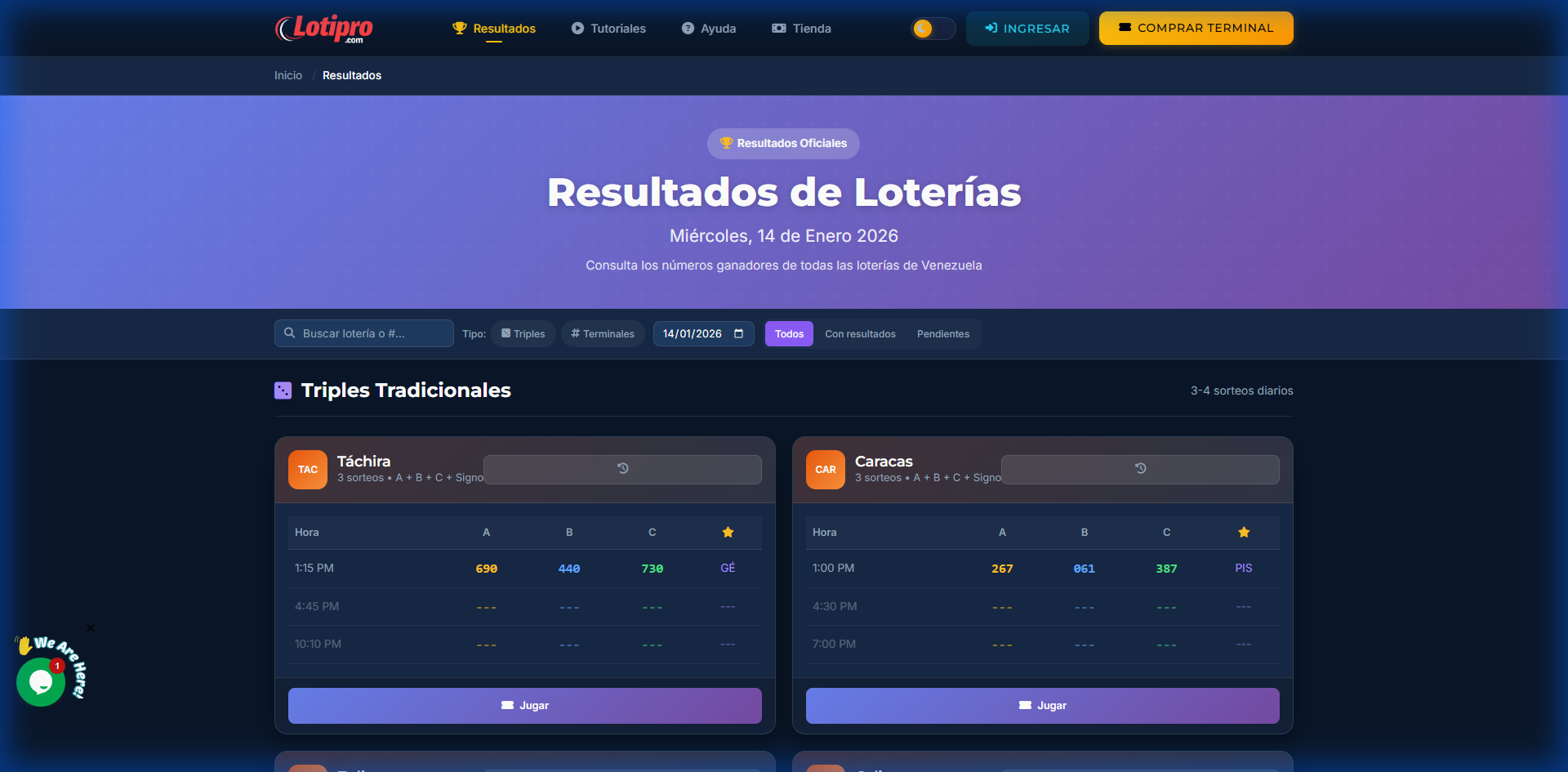 Página de resultados de LotiPro
