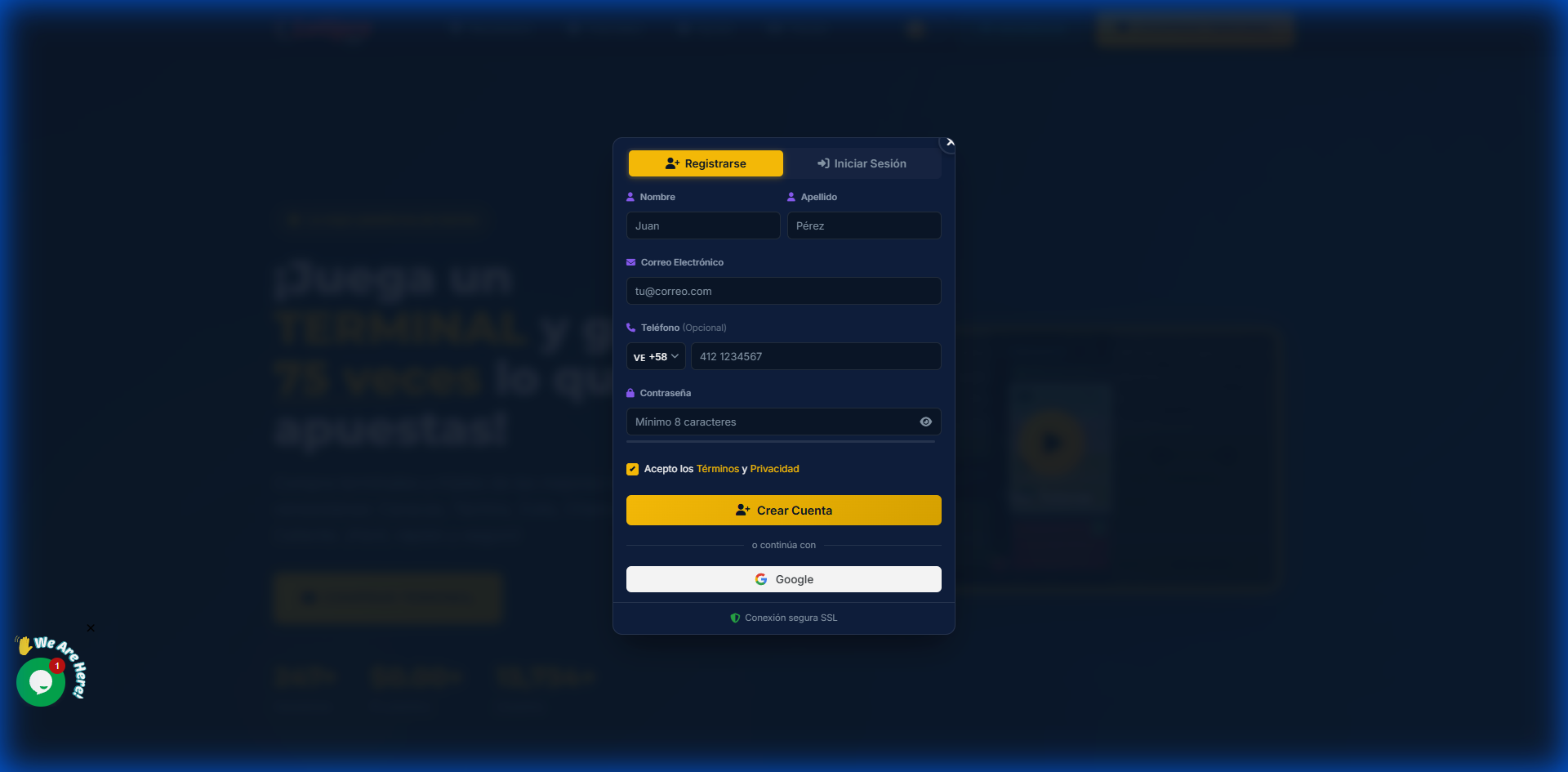 Modal de registro de LotiPro
